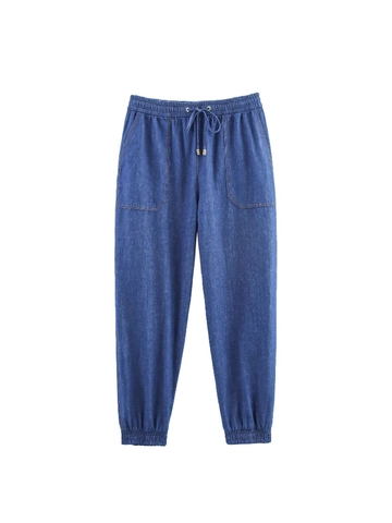 Pantalones Jogger de Cintura Alta para Mujer Con Cordón Aspecto Denim Holgados Pantalones Casuales Streetwear Harem Con Bolsillos
