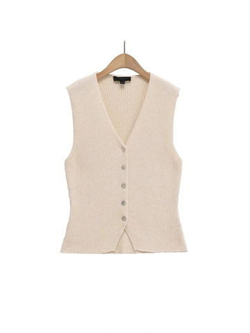 Dames V-Hals Breisel Vest Mouwloos Cardigan Minimalistisch Slim Fit Single Breasted Beige Geribbelde Casual Gebreide Top