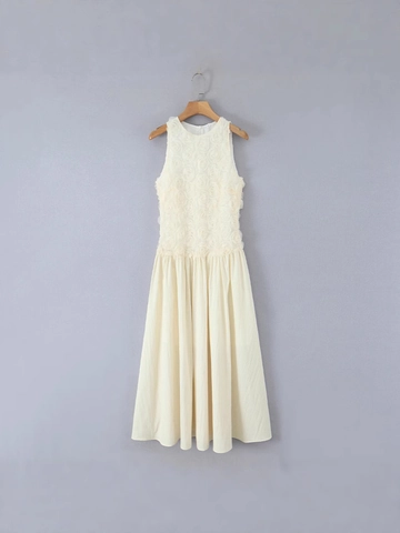 Dames Mouwloze Maxi-jurk Elegant 3D Bloem Applique Geplooid Slim Fit Zomer Vakantie Feest Banket Jurk