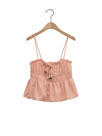 Sexy Dames Peplum Camisole Met Ruffles En Vetersluiting Slim Fit Perzikroze Mouwloze Top Met Houten Kralen Zomer Top