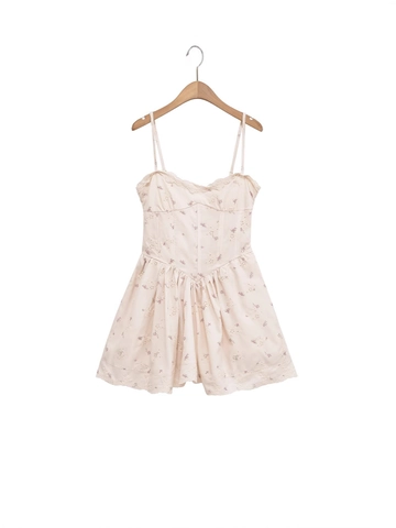 Robe Courte Bustier Floral Style Cottagecore Français Bordure Dentelle Broderie Robe Bretelles Taille Ajustée Robe Été Femme