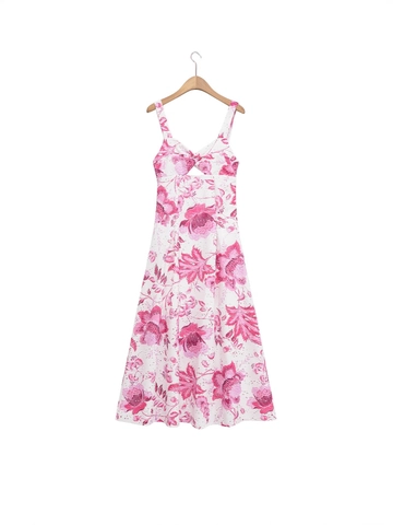 Damen Sexy Rückenfrei Blumenprint Lochstickerei Cut-out Cami Maxikleid Sommerurlaub Hohe Taille Twist Front A-Linie Kleid