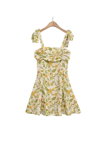 Dames Zomer Sexy Bloemenprint Camisole Mini Jurk Strikbandje Roesjes Vierkante Hals Mouwloos A-Lijn Jurk