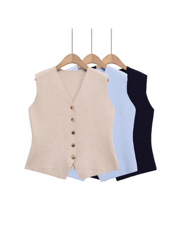Dames Casual V-hals Enkele Rij Knopen Gebreid Vest Slim Fit Mouwloos Effen Kleur Knoop Weste Streetwear Top