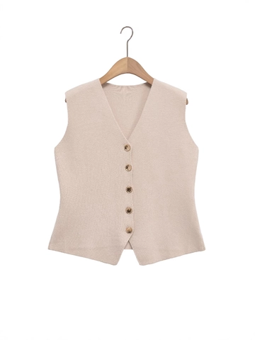 Dames Casual V-hals Enkele Rij Knopen Gebreid Vest Slim Fit Mouwloos Effen Kleur Knoop Weste Streetwear Top