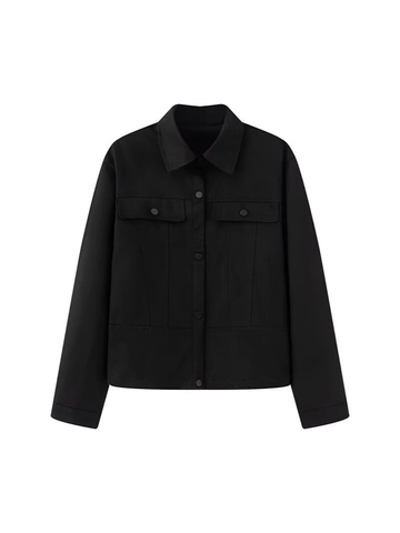 Veste de Travail Rétro à Revers pour Femme Simple Boutonnage Couleur Unie Coupe Ample Automne Hiver Street Style