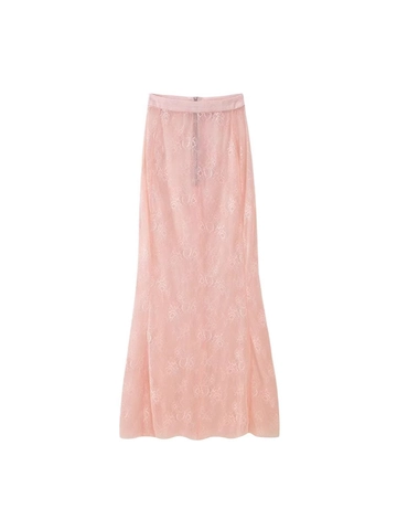 Damen Hohe Taille Floral Spitze Midirock Elegant Slim Fit Sommer Rosa Schwarz Transparent Rock Party Streetwear