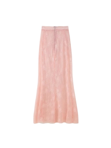 Damen Hohe Taille Floral Spitze Midirock Elegant Slim Fit Sommer Rosa Schwarz Transparent Rock Party Streetwear