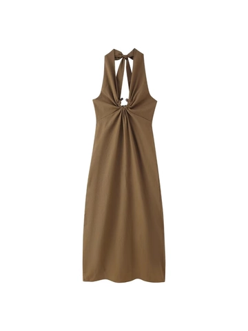Vestido Maxi con Cuello Halter para Mujer Sexy Sin Mangas Espalda Descubierta Color Sólido Fruncido Elegante Vestido Largo