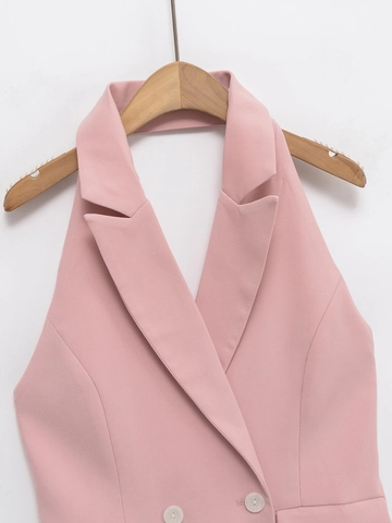Vrouwen Mode Slim Fit Halsternek Vest Roze V-hals Double-breasted Mouwloos Top Inkeping Revers Streetwear Kantoor Vest