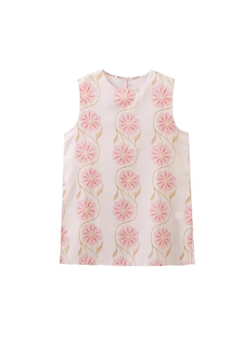 Women's Summer Sleeveless Floral Print Mini Dress Casual Sweet Round Neck High Waist Woven Beach Vacation Short Tank Dress