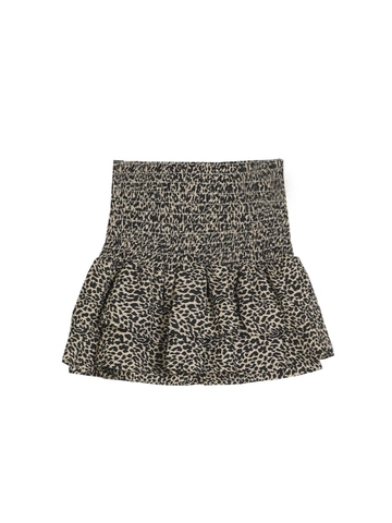 Minigonna da Donna Estiva con Stampa Leopardata e Volant Vita Alta Punto Smock Gonna a Linea A Streetwear Gonna Corta