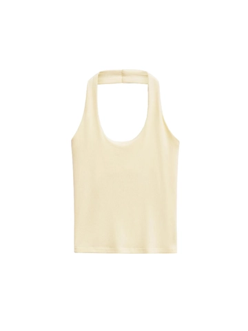 Women Halter Neck Ribbed Tank Top Slim Fit Sexy U Neck Sleeveless Summer Solid Color Crop Top Casual Streetwear Basic Vest