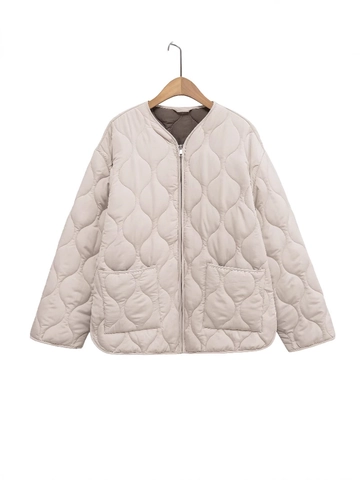 Veste Matelassée Décontractée pour Femmes Surpiqûres Ondulées Coupe Ample Col Rond Manteau Rembourré Grandes Poches