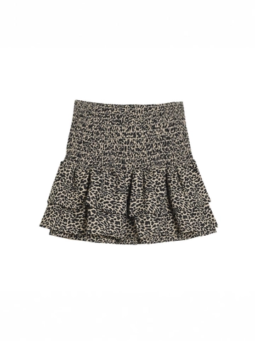 Minigonna da Donna Estiva con Stampa Leopardata e Volant Vita Alta Punto Smock Gonna a Linea A Streetwear Gonna Corta
