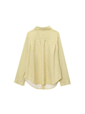 Women Casual Loose Yellow Striped Shirt Lapel Long Sleeve Button Down Blouse With Pocket Streetwear Top
