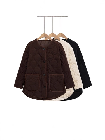 Chaqueta Acolchada Casual para Mujer Cuello Redondo Abotonadura Sencilla Patrón de Cebolla Abrigo Puffer Streetwear Cálido
