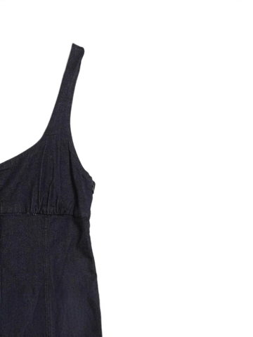 Dames Vintage Denim Cami Jurk V-Hals Single Breasted Slanke Pasvorm Midi Lengte Verstelbare Bandjes Geplooid Detail Casual Streetwear
