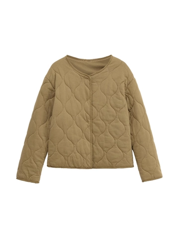 Damen Casual Wellenförmig Gesteppte Jacke Leichte Wattierte Mantel Rundhals Einfarbig Langarm Outdoor Outerwear Für Herbst