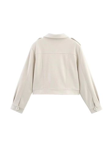 Damen Mode Wildlederjacke Streetwear Lässig Revers Reißverschluss Oberbekleidung Mit Cargo Taschen Und Epauletten Beige