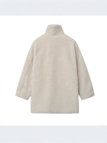Damen Street Fashion Lammfell-Imitat Mantel Stehkragen Locker Mittellang Fleece Jacke Mit Lederschnalle Für Herbst Winter