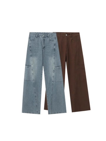 Vaqueros de Mujer Cintura Alta Pata Ancha Vintage Streetwear Pantalones Denim Holgados Con Costuras en Contraste Color Sólido Pantalones Moda Casual