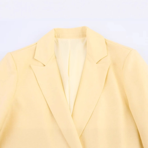 Dames Minimalistische Linnenmix Blazer Jas Double Breasted Effen Kleur Kantoorkleding Lange Mouw Casual Losse Mode Jas
