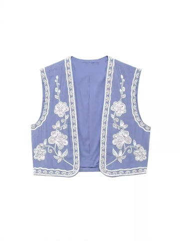 Dames Retro Bloem Borduurwerk Open Voorzijde Vest Etnisch Mouwloos Kort Vest Casual Schulprand Top