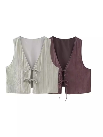 Camiseta de Tirantes Plisada con Cordones y Falda Larga en A de Cintura Alta Atuendo Casual de Verano Chaleco sin Mangas