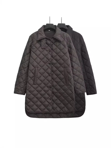 Veste Rembourrée Mi-longue Décontractée pour Femmes Matelassée Diamant Manteau à Revers Boutonné Léger Chaud Hiver
