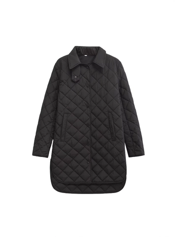 Veste Rembourrée Mi-longue Décontractée pour Femmes Matelassée Diamant Manteau à Revers Boutonné Léger Chaud Hiver