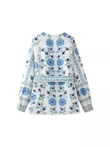 Veste Matelassée Décontractée à Imprimé Floral pour Femmes Col Rond avec Lien à la Taille Manches Longues Manteau Léger pour Automne Hiver