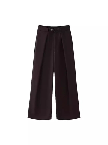 Damen Casual Kaffee V-Ausschnitt Weste Und Hohe Taille Weite Hose Set Pendler Streetwear Mode Outfits Mit Gürtel