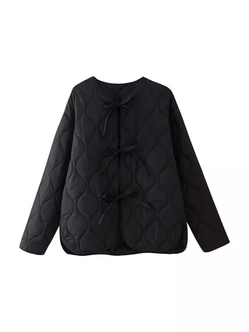 Veste Rembourrée Matelassée Oignon Décontractée pour Femmes Avec Fermeture à Nœud Col Rond Légère Manches Longues