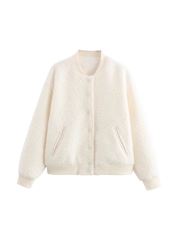 Veste en Polaire Sherpa Décontractée pour Femme Col Montant Bouton-pression Couleur Unie Manteau Teddy Court Chaud