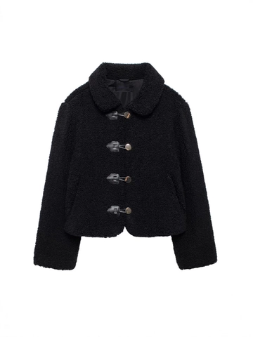 Damen Mode Kurz Lammwollimitat Jacke Revers Teddy Fleece Oberbekleidung Mit Herz Lederschnalle Herbst Winter Warm Mantel