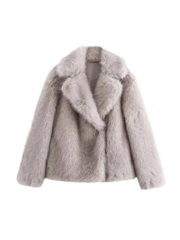 Cappotto in Pelliccia Sintetica da Donna Autunno Inverno Revers Giacca Corta in Peluche Tinta Unita Caldo Capispalla Largo Streetwear