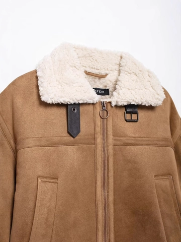 Giacca Aviatore da Donna Vintage in Finta Scamosciata Marrone Patchwork Lana di Agnello Spessa Calda Giacca Invernale