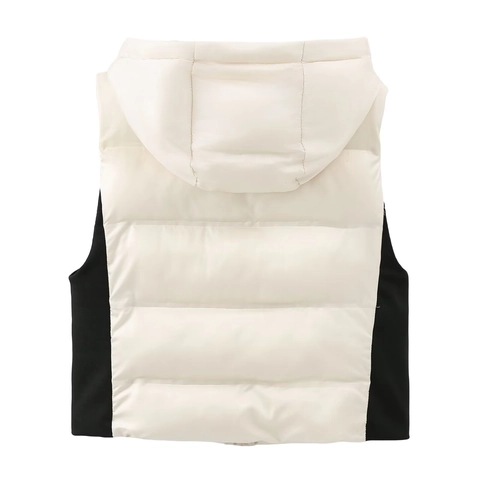 Damen Winter Kapuze Gepolsterte Weste Farbe Block Ärmellos Reißverschluss Oberbekleidung Casual Slim Fit Thermische Puffer Weste