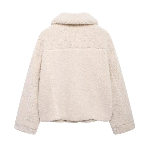 Women's Casual Sherpa Fleece Jacket Warm Teddy Coat Loose Fit Solid Color Lapel Short Outwear For Autumn Winter Daily Wear