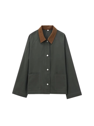 Giacca Utility Vintage da Donna Con Colletto in Velluto a Coste Cappotto Monopetto in Twill Ispessito Streetwear