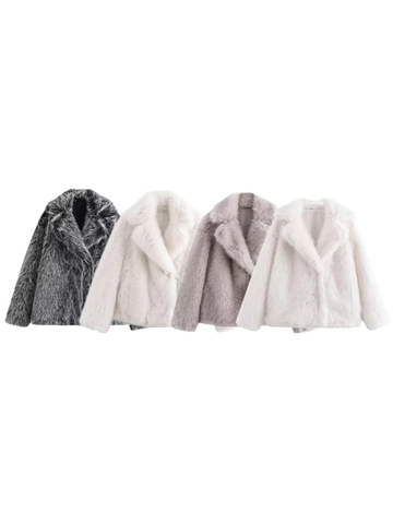 Cappotto Donna in Pelliccia Ecologica Ampio Rever Soffice Giacca Corta Manica Lunga Streetwear Caldo Autunno Inverno