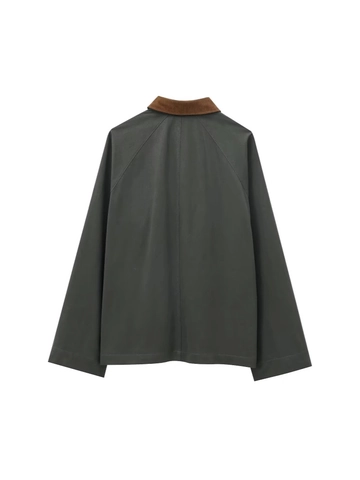 Giacca Utility Vintage da Donna Con Colletto in Velluto a Coste Cappotto Monopetto in Twill Ispessito Streetwear
