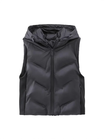 Women Hooded Padded Vest Contrast Color Quilted Slim Fit Zipper Outerwear Casual Streetwear Winter Warm Sleeveless Jacket