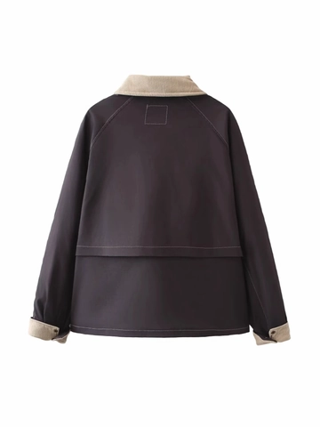 Chaqueta Vintage para Mujer con Cuello de Pana en Contraste Abrigo Acolchado Color Block Estilo Workwear Casual Outwear