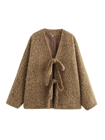 Γυναικείο Βελούδινο Παλτό με V-λαιμόκοψη Μακρυμάνικο Ζακέτα με Δέσιμο Τεχνητή Γούνα Χαλαρό Outwear Φθινόπωρο Χειμώνας