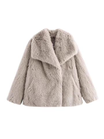Women Faux Fur Coat Loose Large Lapel Short Jacket Warm Winter Streetwear Outerwear Faux Fur Jacket Solid Color Top