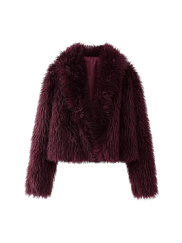 Women's Elegant Faux Fur Jacket Solid Color Shaggy Lapel Long Sleeve Short Coat Loose Warm Autumn Winter Outwear Ladies