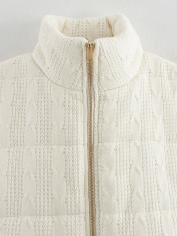 Women's Fashion Cable Knit Quilted Padded Vest Stand Collar Solid Color Zipper Waistcoat Casual Sleeveless Jacket Outerwear