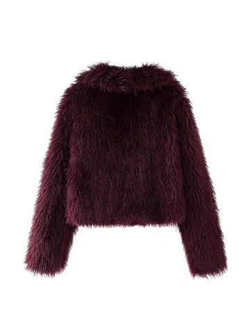 Women's Elegant Faux Fur Jacket Solid Color Shaggy Lapel Long Sleeve Short Coat Loose Warm Autumn Winter Outwear Ladies